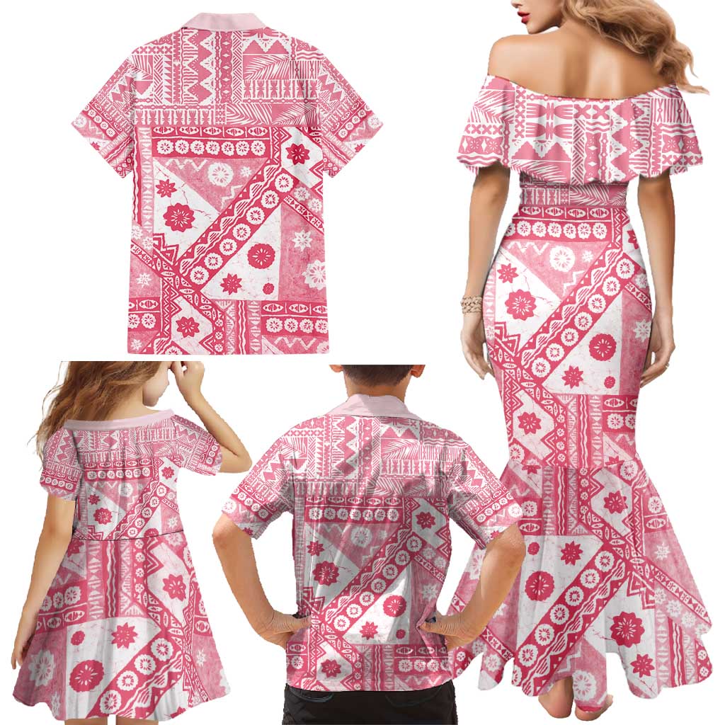Pink Bula Fiji Family Matching Mermaid Dress and Hawaiian Shirt Unique Masi Tapa Pattern LT14 - Polynesian Pride