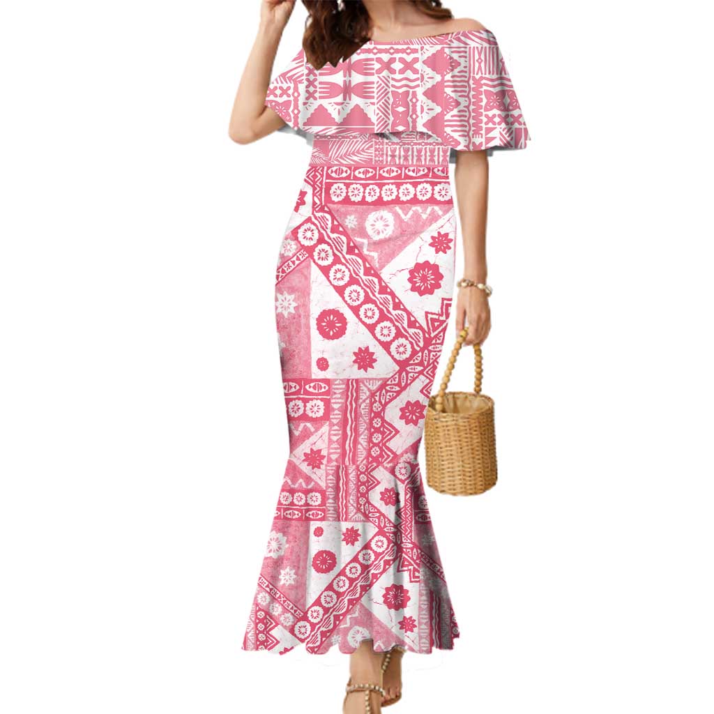 Pink Bula Fiji Family Matching Mermaid Dress and Hawaiian Shirt Unique Masi Tapa Pattern LT14 Mom's Dress Pink - Polynesian Pride