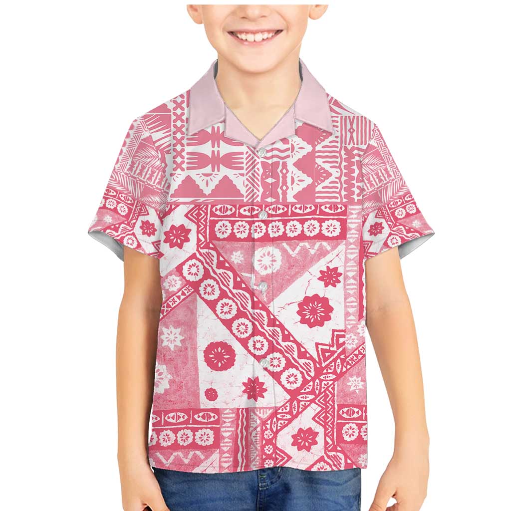 Pink Bula Fiji Family Matching Mermaid Dress and Hawaiian Shirt Unique Masi Tapa Pattern LT14 Son's Shirt Pink - Polynesian Pride