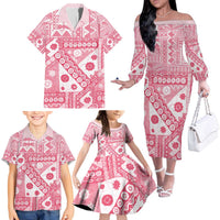 Pink Bula Fiji Family Matching Off The Shoulder Long Sleeve Dress and Hawaiian Shirt Unique Masi Tapa Pattern LT14 - Polynesian Pride