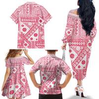 Pink Bula Fiji Family Matching Off The Shoulder Long Sleeve Dress and Hawaiian Shirt Unique Masi Tapa Pattern LT14 - Polynesian Pride