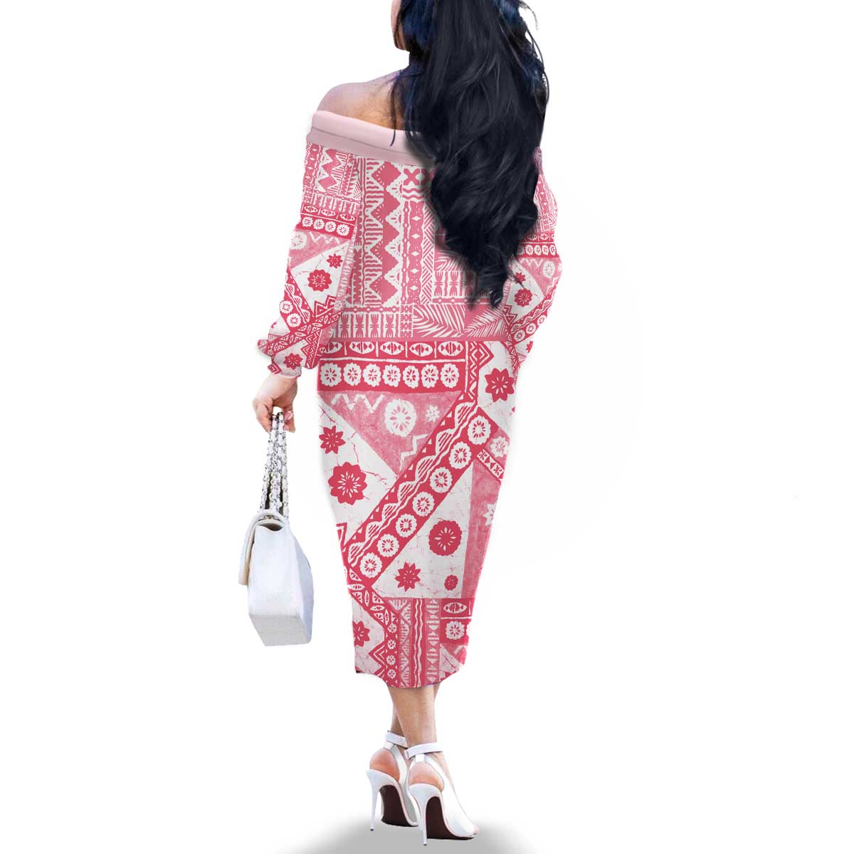 Pink Bula Fiji Family Matching Off The Shoulder Long Sleeve Dress and Hawaiian Shirt Unique Masi Tapa Pattern LT14 - Polynesian Pride