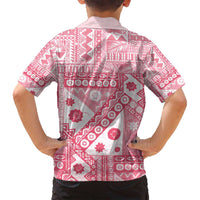 Pink Bula Fiji Family Matching Off Shoulder Short Dress and Hawaiian Shirt Unique Masi Tapa Pattern LT14 - Polynesian Pride