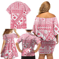 Pink Bula Fiji Family Matching Off Shoulder Short Dress and Hawaiian Shirt Unique Masi Tapa Pattern LT14 - Polynesian Pride