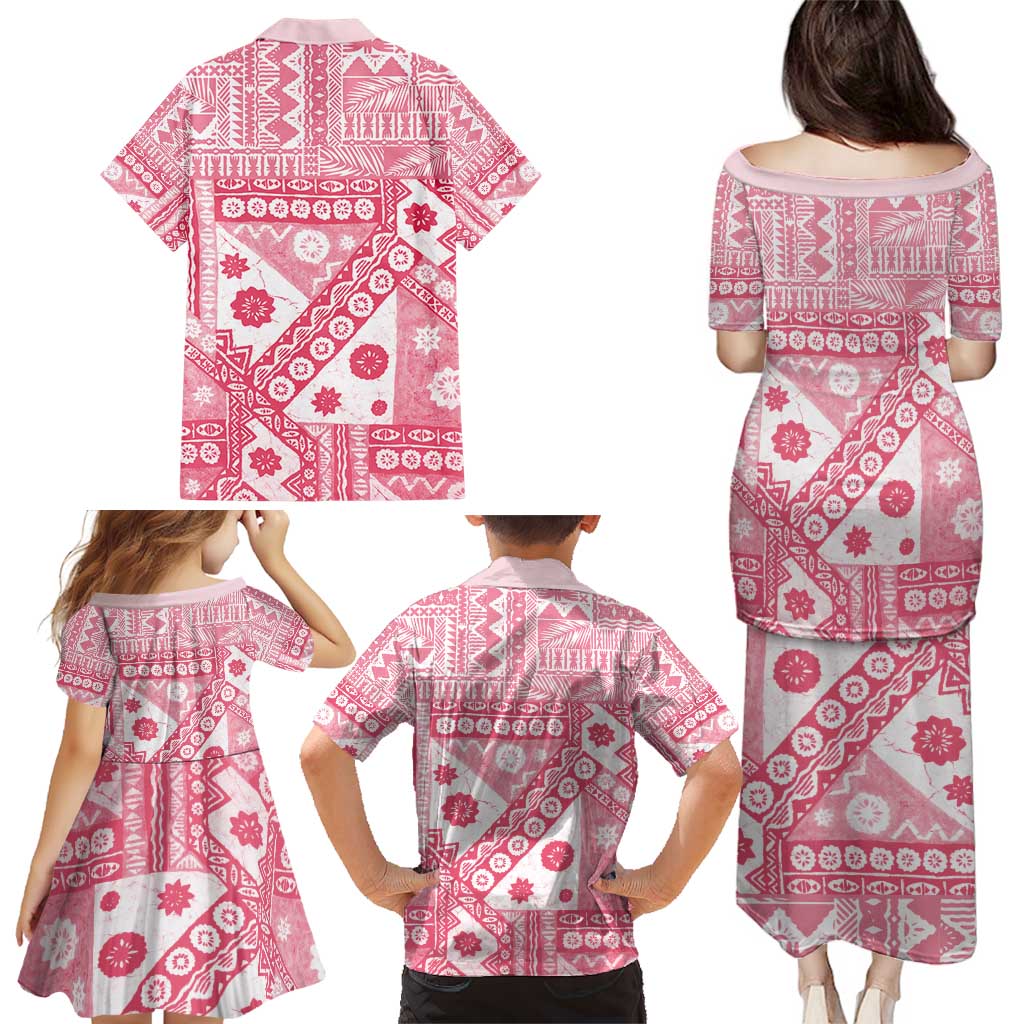Pink Bula Fiji Family Matching Puletasi and Hawaiian Shirt Unique Masi Tapa Pattern LT14 - Polynesian Pride