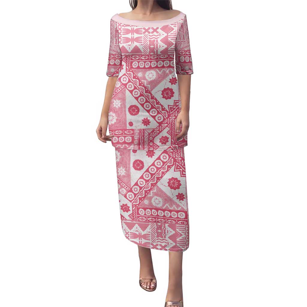 Pink Bula Fiji Family Matching Puletasi and Hawaiian Shirt Unique Masi Tapa Pattern LT14 Mom's Dress Pink - Polynesian Pride