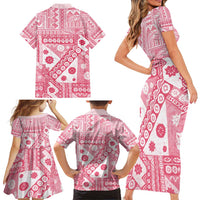 Pink Bula Fiji Family Matching Short Sleeve Bodycon Dress and Hawaiian Shirt Unique Masi Tapa Pattern LT14 - Polynesian Pride