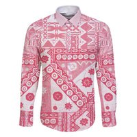 Pink Bula Fiji Family Matching Short Sleeve Bodycon Dress and Hawaiian Shirt Unique Masi Tapa Pattern LT14 Dad's Shirt - Long Sleeve Pink - Polynesian Pride