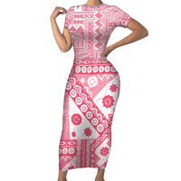 Pink Bula Fiji Family Matching Short Sleeve Bodycon Dress and Hawaiian Shirt Unique Masi Tapa Pattern LT14 Mom's Dress Pink - Polynesian Pride