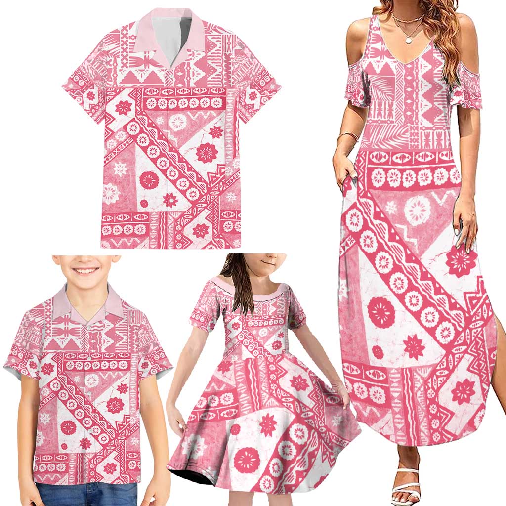 Pink Bula Fiji Family Matching Summer Maxi Dress and Hawaiian Shirt Unique Masi Tapa Pattern LT14 - Polynesian Pride