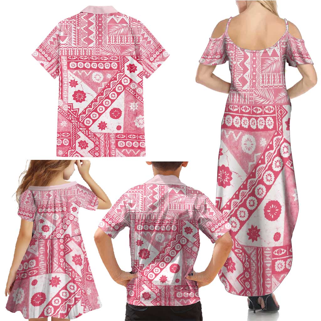 Pink Bula Fiji Family Matching Summer Maxi Dress and Hawaiian Shirt Unique Masi Tapa Pattern LT14 - Polynesian Pride