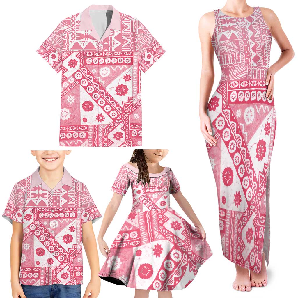Pink Bula Fiji Family Matching Tank Maxi Dress and Hawaiian Shirt Unique Masi Tapa Pattern LT14 - Polynesian Pride