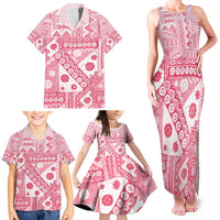 Pink Bula Fiji Family Matching Tank Maxi Dress and Hawaiian Shirt Unique Masi Tapa Pattern LT14 - Polynesian Pride