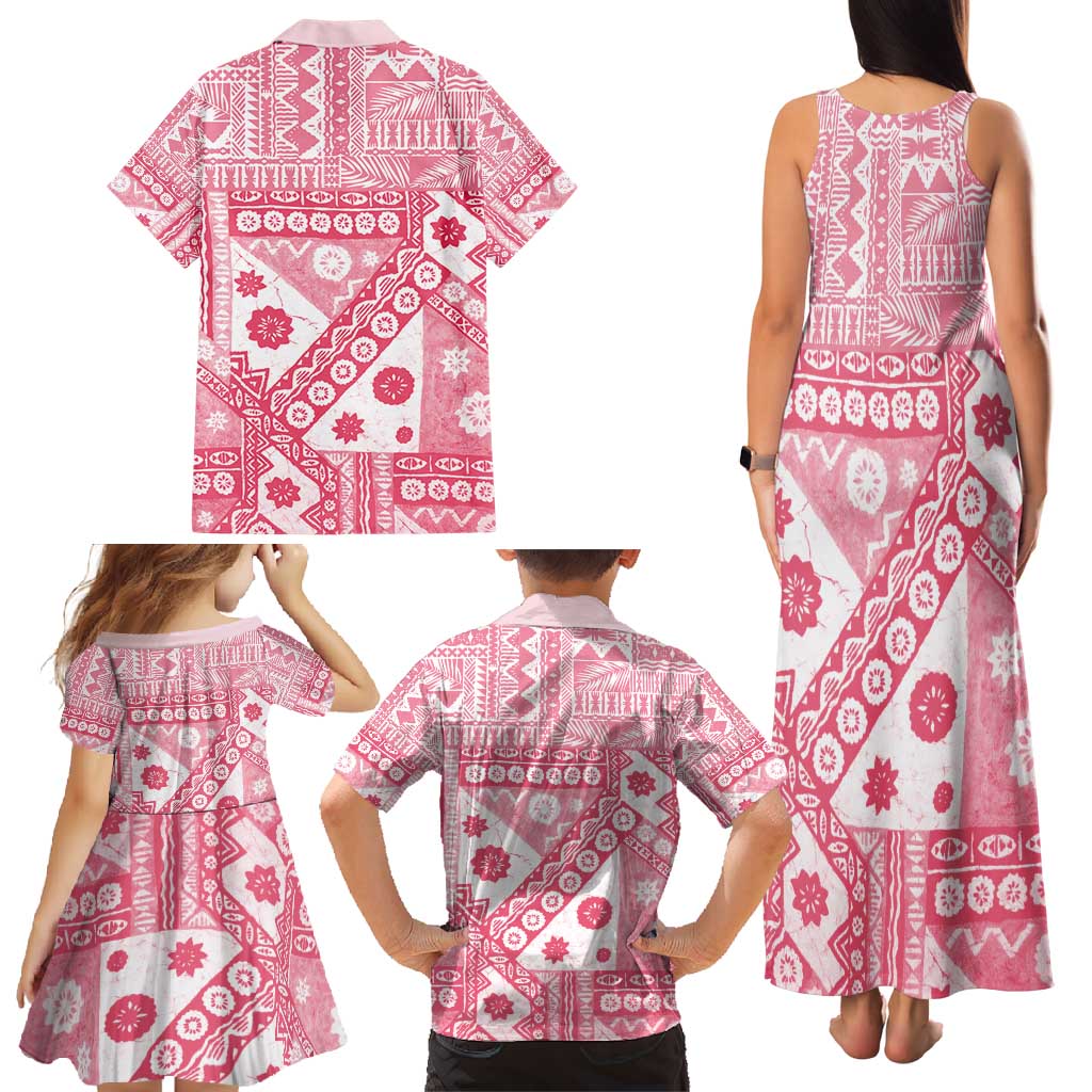 Pink Bula Fiji Family Matching Tank Maxi Dress and Hawaiian Shirt Unique Masi Tapa Pattern LT14 - Polynesian Pride