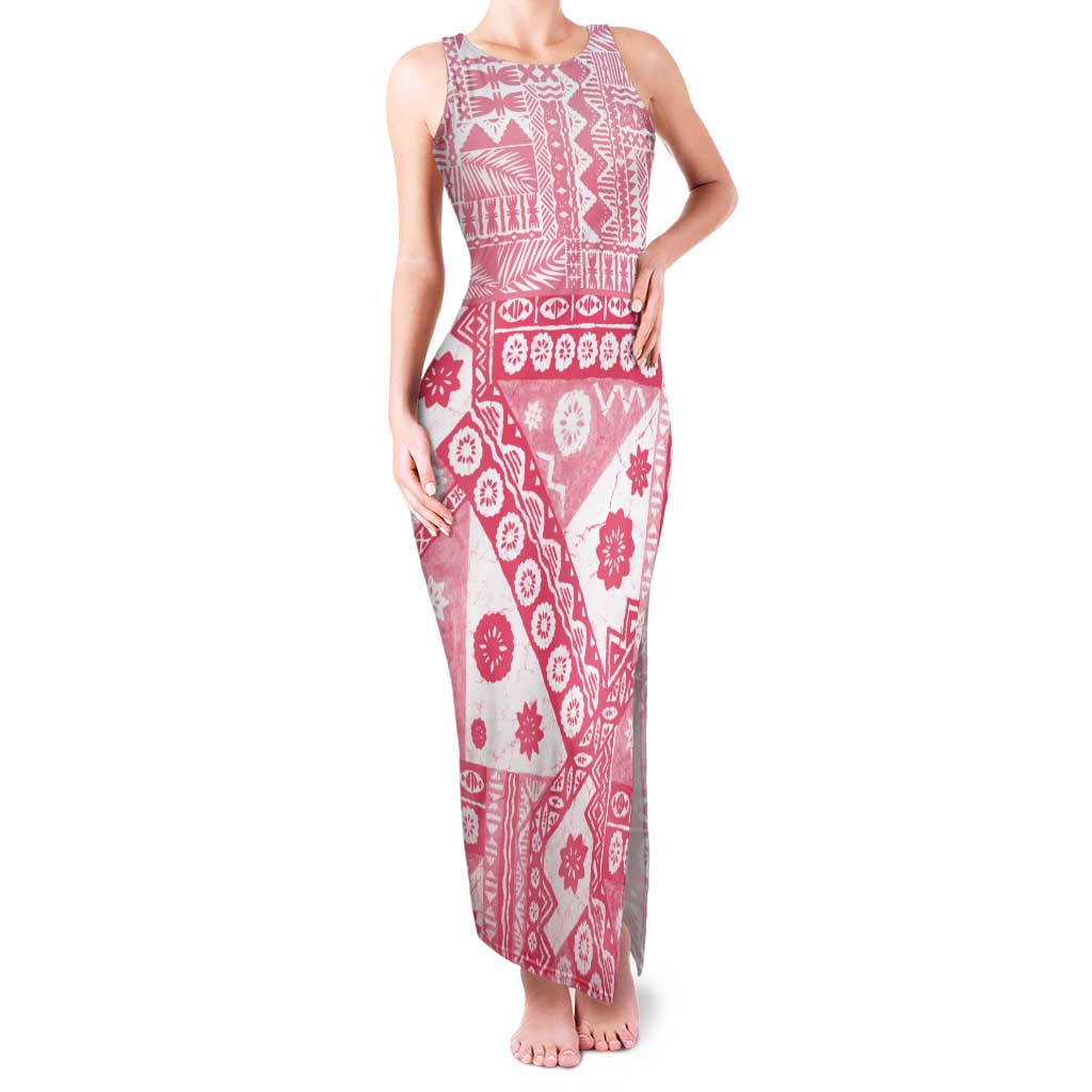 Pink Bula Fiji Family Matching Tank Maxi Dress and Hawaiian Shirt Unique Masi Tapa Pattern LT14 Mom's Dress Pink - Polynesian Pride