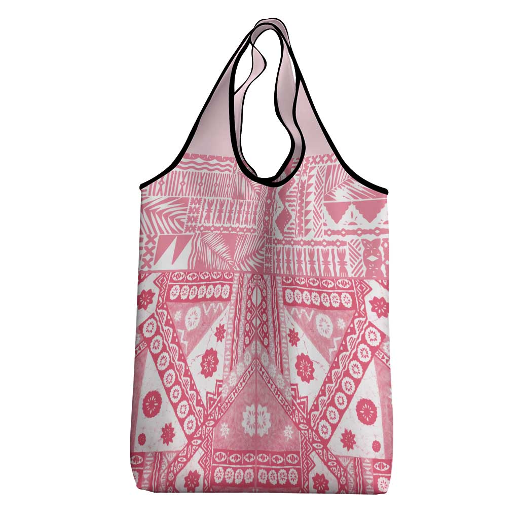 Pink Bula Fiji Grocery Bag Unique Masi Tapa Pattern