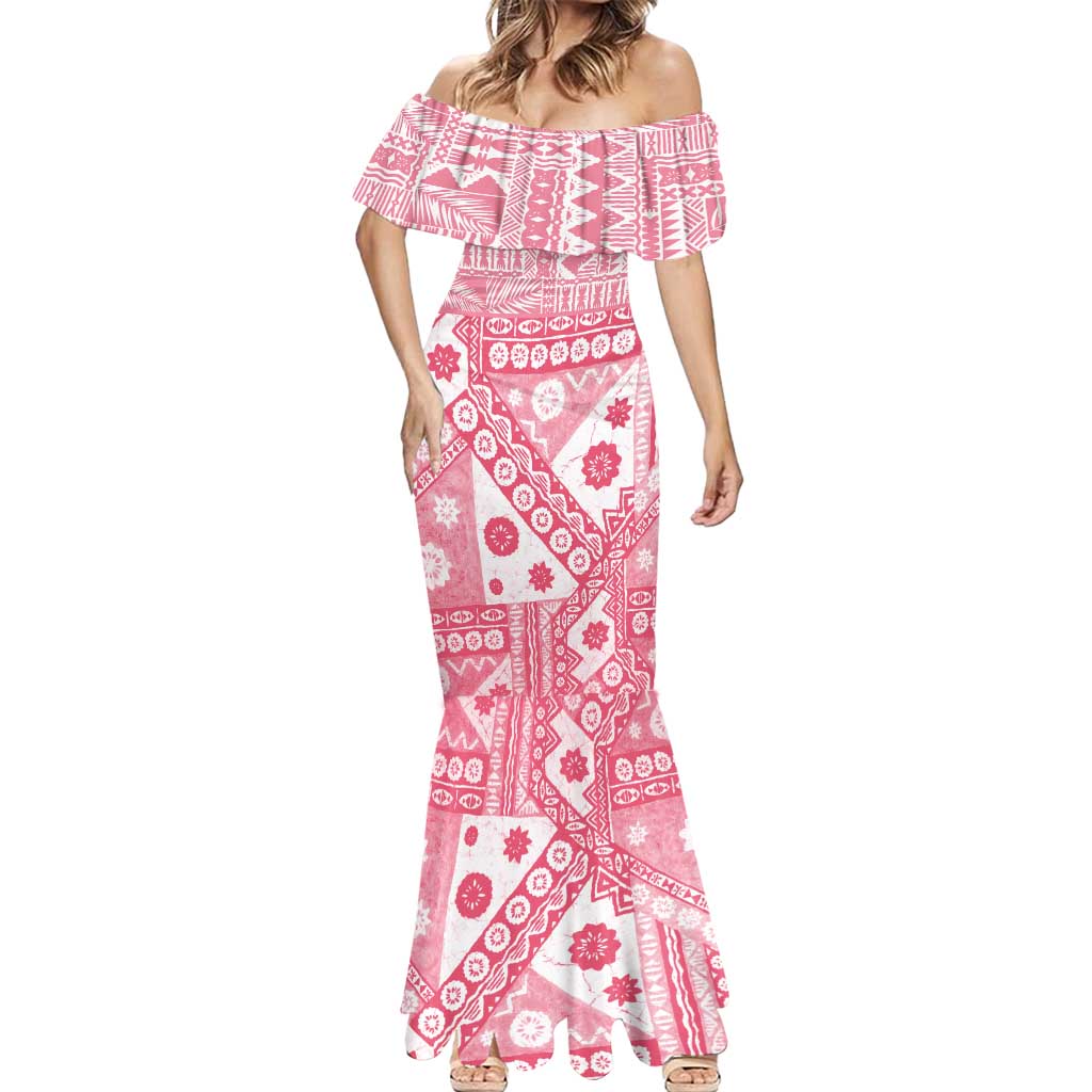 Pink Bula Fiji Mermaid Dress Unique Masi Tapa Pattern LT14 - Polynesian Pride
