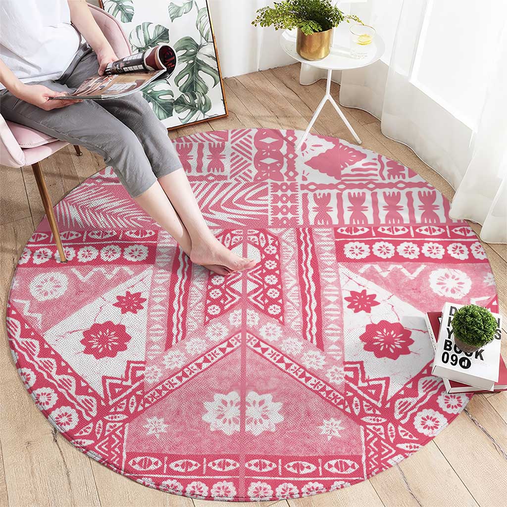 Pink Bula Fiji Round Carpet Unique Masi Tapa Pattern