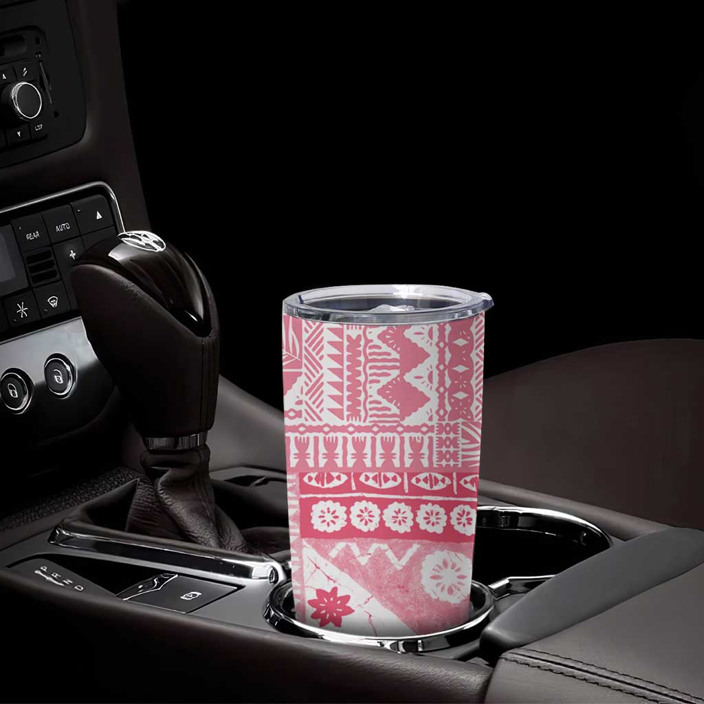 Pink Bula Fiji Tumbler Cup Unique Masi Tapa Pattern