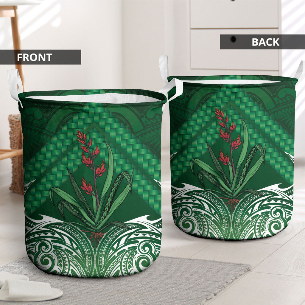 Rongoa Maori New Zealand Harakeke Laundry Basket NZ Weaving Pattern Green LT14 - Polynesian Pride