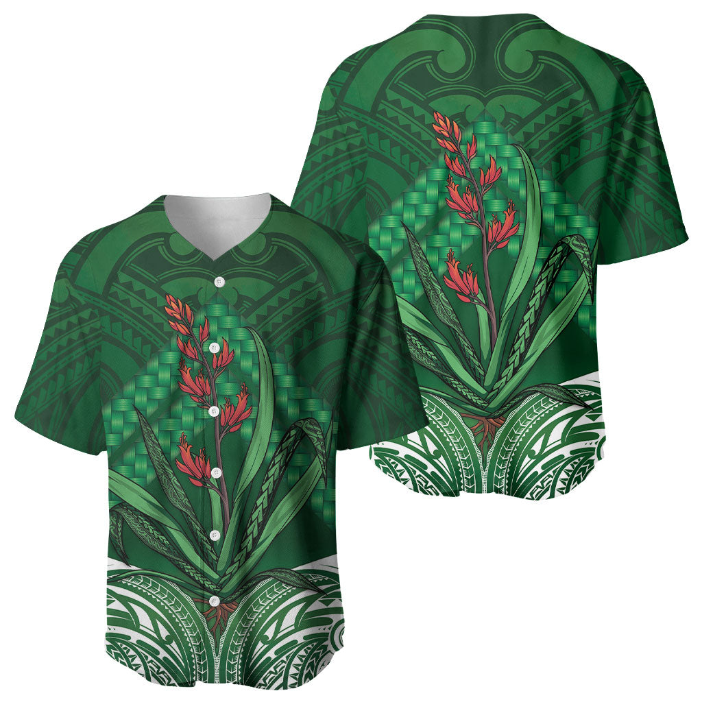 Rongoa Maori New Zealand Harakeke Baseball Jersey NZ Weaving Pattern Green LT14 - Polynesian Pride