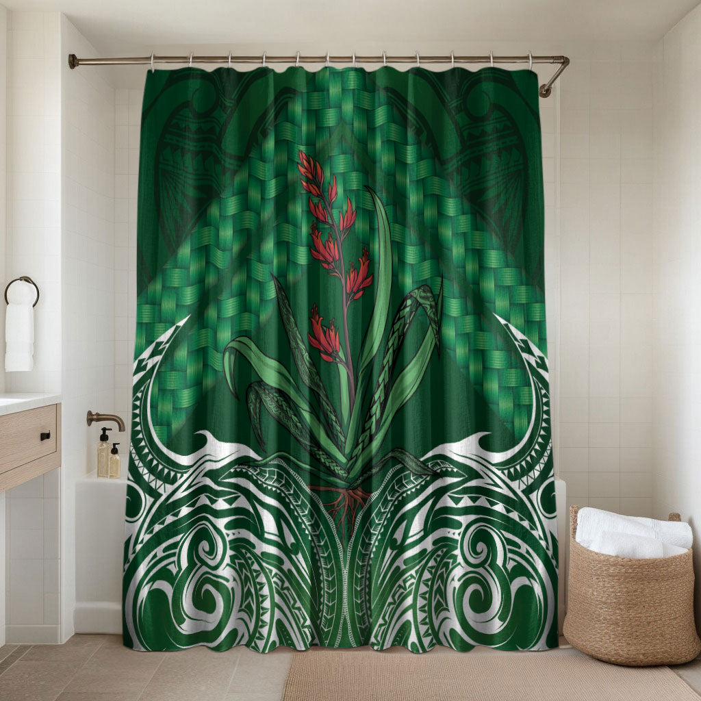 Rongoa Maori New Zealand Harakeke Bathroom Set NZ Weaving Pattern Green LT14 Shower Curtain Only Green - Polynesian Pride