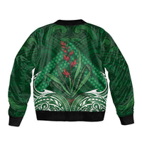 Rongoa Maori New Zealand Harakeke Bomber Jacket NZ Weaving Pattern Green LT14 - Polynesian Pride