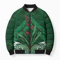 Rongoa Maori New Zealand Harakeke Bomber Puffer Jacket NZ Weaving Pattern Green LT14 Unisex Green - Polynesian Pride