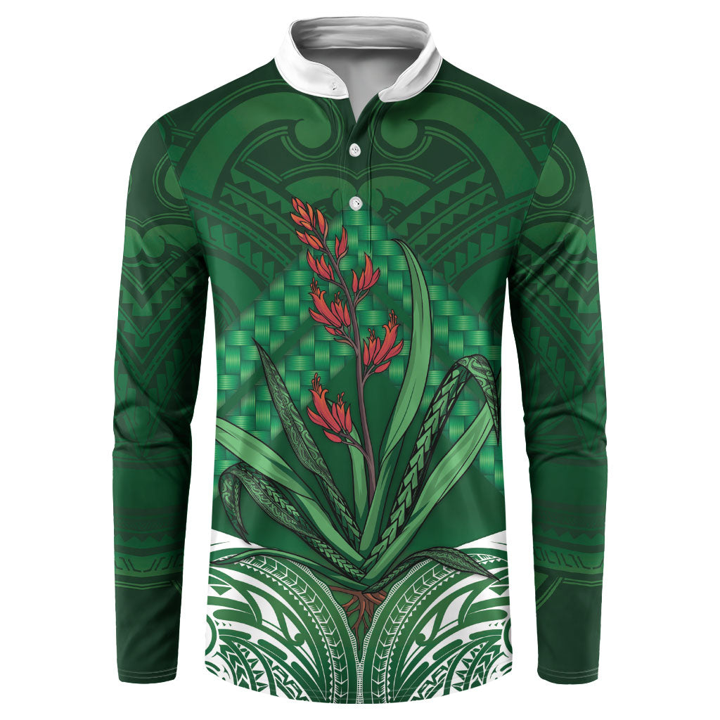 Rongoa Maori New Zealand Harakeke Button Sweatshirt NZ Weaving Pattern Green LT14 Green - Polynesian Pride