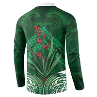 Rongoa Maori New Zealand Harakeke Button Sweatshirt NZ Weaving Pattern Green LT14 - Polynesian Pride