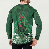 Rongoa Maori New Zealand Harakeke Button Sweatshirt NZ Weaving Pattern Green LT14 - Polynesian Pride
