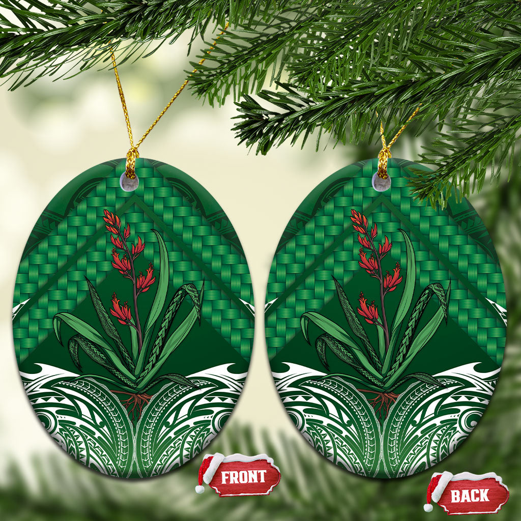 Rongoa Maori New Zealand Harakeke Ceramic Ornament NZ Weaving Pattern Green LT14 Oval Green - Polynesian Pride