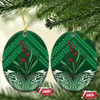Rongoa Maori New Zealand Harakeke Ceramic Ornament NZ Weaving Pattern Green LT14 Oval Green - Polynesian Pride