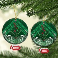Rongoa Maori New Zealand Harakeke Ceramic Ornament NZ Weaving Pattern Green LT14 Circle Green - Polynesian Pride
