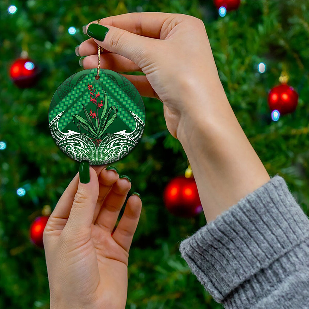 Rongoa Maori New Zealand Harakeke Ceramic Ornament NZ Weaving Pattern Green LT14 - Polynesian Pride