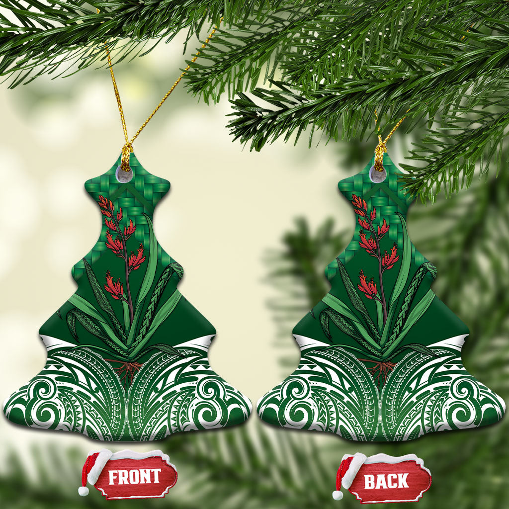 Rongoa Maori New Zealand Harakeke Ceramic Ornament NZ Weaving Pattern Green LT14 Christmas Tree Green - Polynesian Pride