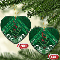 Rongoa Maori New Zealand Harakeke Ceramic Ornament NZ Weaving Pattern Green LT14 Heart Green - Polynesian Pride