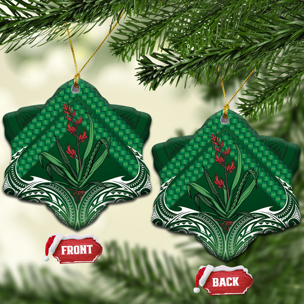 Rongoa Maori New Zealand Harakeke Ceramic Ornament NZ Weaving Pattern Green LT14 Snow Flake Green - Polynesian Pride