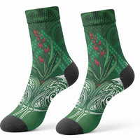 Rongoa Maori New Zealand Harakeke Crew Socks NZ Weaving Pattern Green LT14 - Polynesian Pride