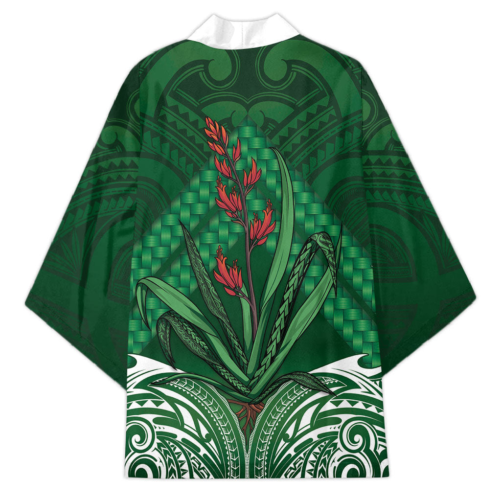 Rongoa Maori New Zealand Harakeke Kimono NZ Weaving Pattern Green LT14 - Polynesian Pride
