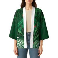 Rongoa Maori New Zealand Harakeke Kimono NZ Weaving Pattern Green LT14 - Polynesian Pride