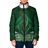 Rongoa Maori New Zealand Harakeke Padded Jacket NZ Weaving Pattern Green LT14 Men Green - Polynesian Pride
