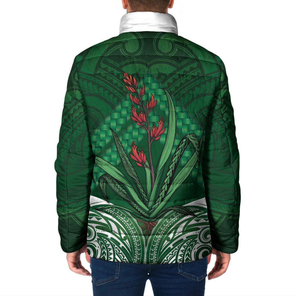 Rongoa Maori New Zealand Harakeke Padded Jacket NZ Weaving Pattern Green LT14 - Polynesian Pride