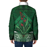 Rongoa Maori New Zealand Harakeke Padded Jacket NZ Weaving Pattern Green LT14 - Polynesian Pride