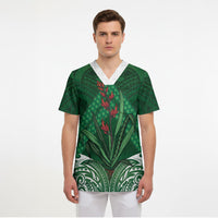 Rongoa Maori New Zealand Harakeke Scrub Top NZ Weaving Pattern Green LT14 - Polynesian Pride
