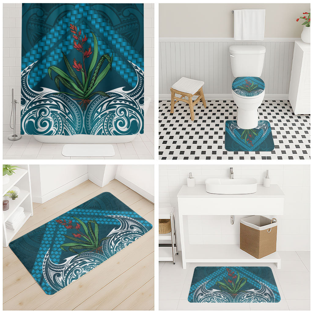 Rongoa Maori New Zealand Harakeke Bathroom Set NZ Weaving Pattern Dark Teal LT14 - Polynesian Pride