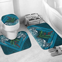 Rongoa Maori New Zealand Harakeke Bathroom Set NZ Weaving Pattern Dark Teal LT14 Mat Set Only (3 pcs) One Size Dark Teal - Polynesian Pride