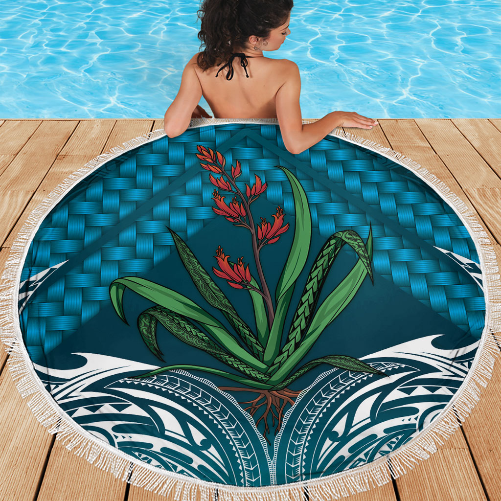 Rongoa Maori New Zealand Harakeke Beach Blanket NZ Weaving Pattern Dark Teal LT14 - Polynesian Pride