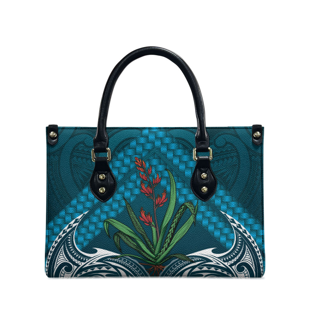 Rongoa Maori New Zealand Harakeke Leather Bag NZ Weaving Pattern Dark Teal LT14 - Polynesian Pride
