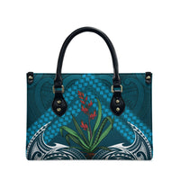 Rongoa Maori New Zealand Harakeke Leather Bag NZ Weaving Pattern Dark Teal LT14 - Polynesian Pride